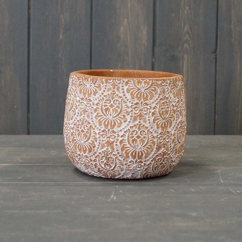 White Patterned Terracotta Pot (10cm) detail page